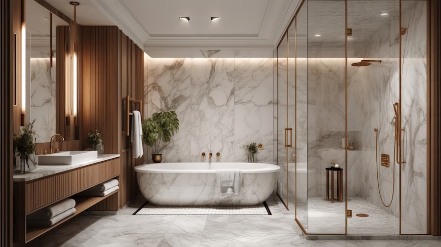 Salle de bain avec carrelage marbre